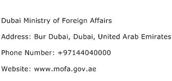 Dubai Ministry of Foreign Affairs Address Contact Number