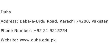 Duhs Address Contact Number