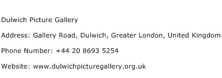 Dulwich Picture Gallery Address Contact Number