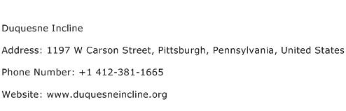Duquesne Incline Address Contact Number