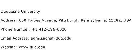 Duquesne University Address Contact Number