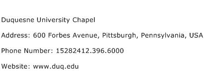 Duquesne University Chapel Address Contact Number