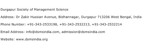 Durgapur Society of Management Science Address Contact Number