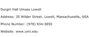 Durgin Hall Umass Lowell Address Contact Number