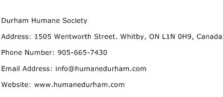 Durham Humane Society Address Contact Number