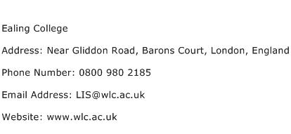 Ealing College Address Contact Number