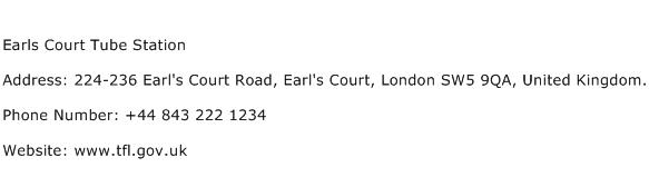 Earls Court Tube Station Address Contact Number