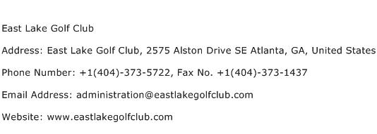 East Lake Golf Club Address Contact Number