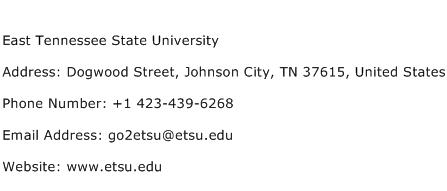 East Tennessee State University Address Contact Number