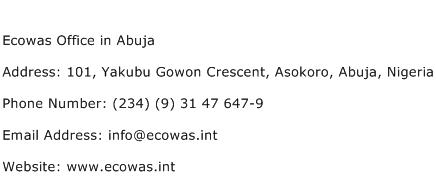Ecowas Office in Abuja Address Contact Number