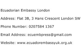 Ecuadorian Embassy London Address Contact Number