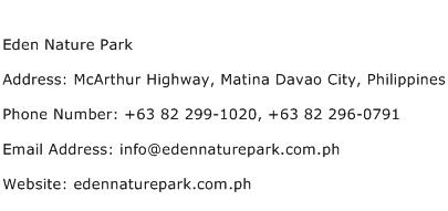 Eden Nature Park Address Contact Number