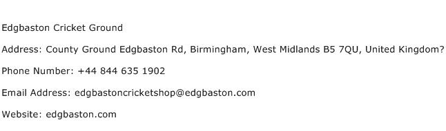 Edgbaston Cricket Ground Address Contact Number