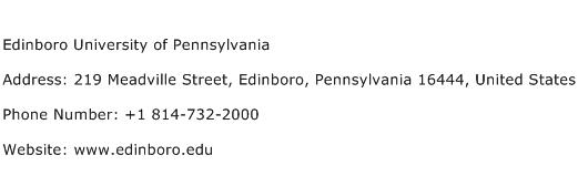 Edinboro University of Pennsylvania Address Contact Number