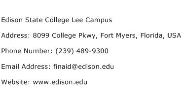 Edison State College Lee Campus Address Contact Number