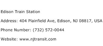 Edison Train Station Address Contact Number