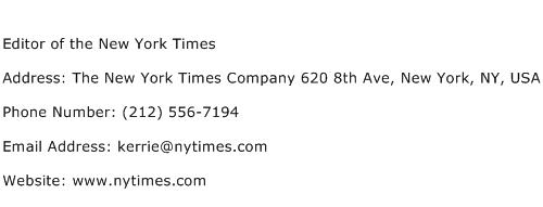 Editor of the New York Times Address Contact Number