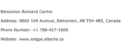 Edmonton Remand Centre Address Contact Number
