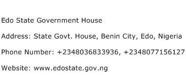 Edo State Government House Address Contact Number