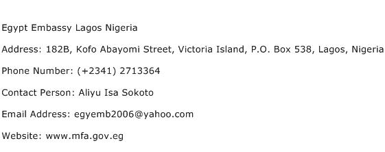 Egypt Embassy Lagos Nigeria Address Contact Number