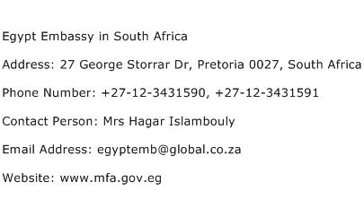 Egypt Embassy in South Africa Address Contact Number