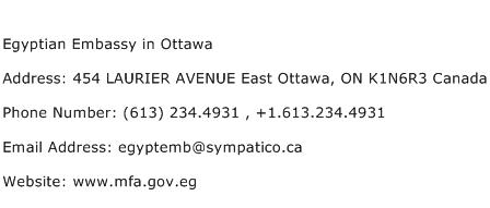 Egyptian Embassy in Ottawa Address Contact Number