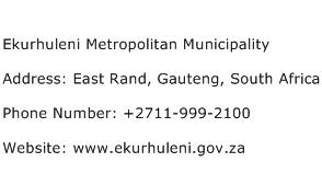 Ekurhuleni Metropolitan Municipality Address Contact Number