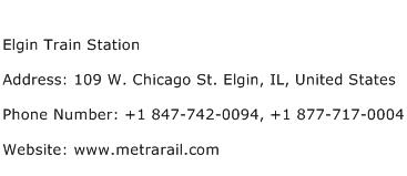 Elgin Train Station Address Contact Number