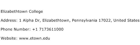 Elizabethtown College Address Contact Number