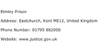 Elmley Prison Address Contact Number