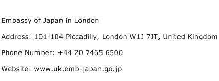 Embassy of Japan in London Address Contact Number