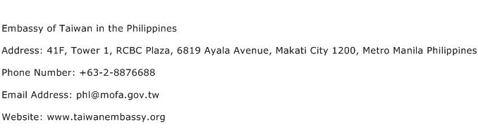 Embassy of Taiwan in the Philippines Address Contact Number