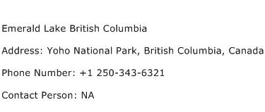Emerald Lake British Columbia Address Contact Number
