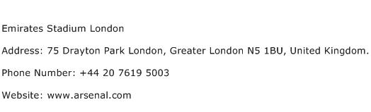 Emirates Stadium London Address Contact Number