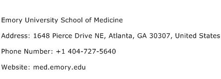 Emory University School of Medicine Address Contact Number