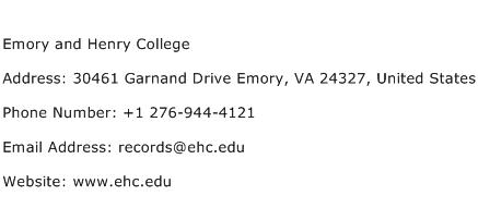 Emory and Henry College Address Contact Number