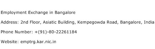 Employment Exchange in Bangalore Address Contact Number
