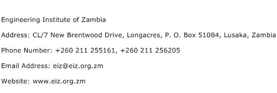 Engineering Institute of Zambia Address Contact Number