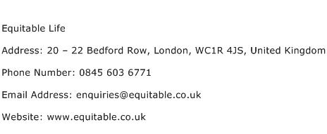 Equitable Life Address Contact Number