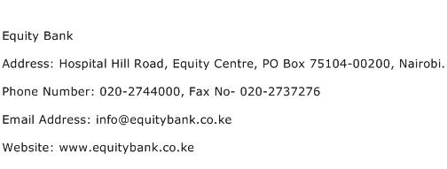 Equity Bank Address Contact Number