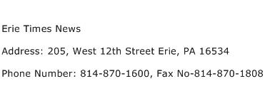 Erie Times News Address Contact Number