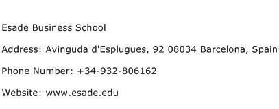 Esade Business School Address Contact Number