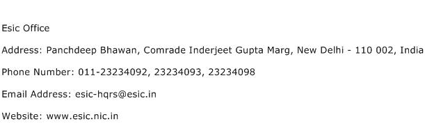 Esic Office Address Contact Number