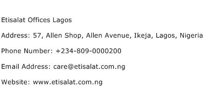 Etisalat Offices Lagos Address Contact Number