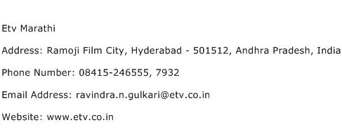 Etv Marathi Address Contact Number