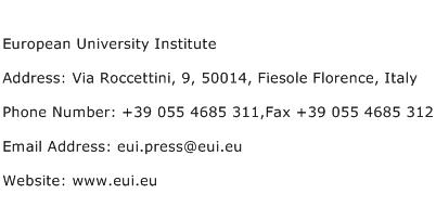 European University Institute Address Contact Number