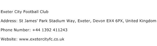 Exeter City Football Club Address Contact Number