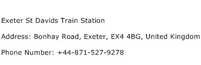 Exeter St Davids Train Station Address Contact Number