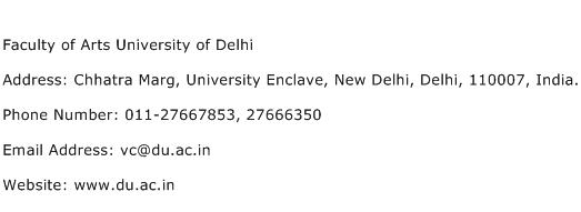 Faculty of Arts University of Delhi Address Contact Number