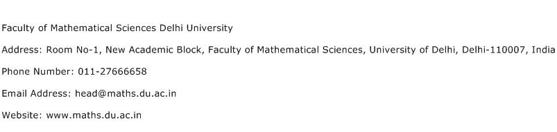 Faculty of Mathematical Sciences Delhi University Address Contact Number